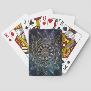 Elegant Gold Mandala Blue Galaxy Playing Cards