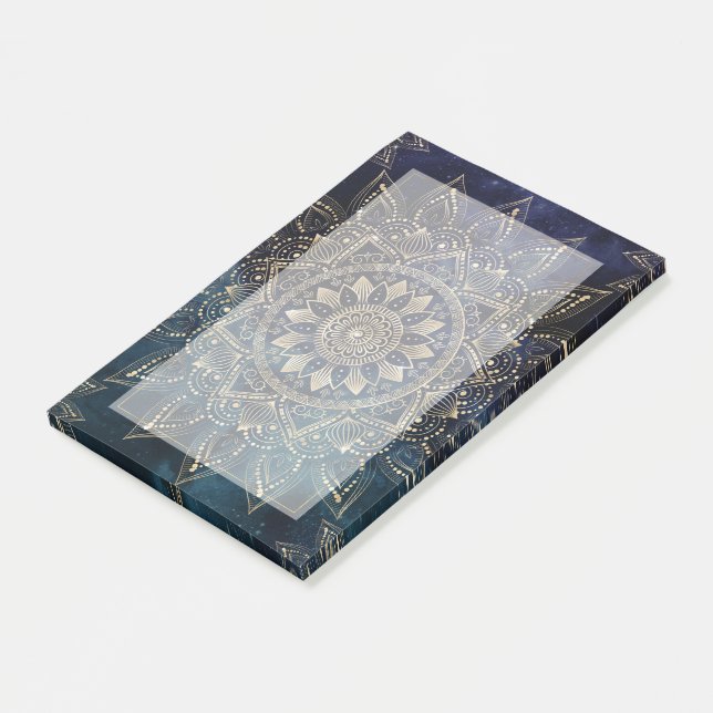 Elegant Gold Mandala Blue Galaxy Post-it Notes (Angled)