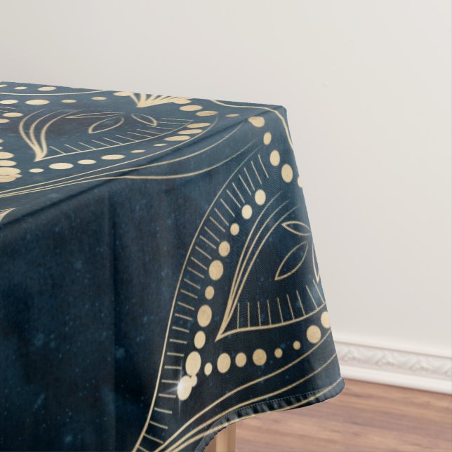 Elegant Gold Mandala Blue Galaxy Tablecloth (In Situ)