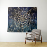 Elegant Gold Mandala Blue Galaxy