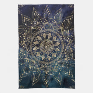 Elegant Gold Mandala Blue Galaxy Tea Towel