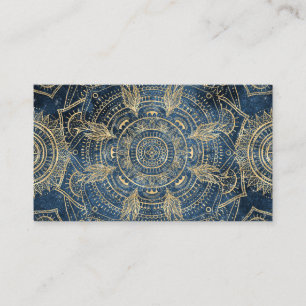 Elegant Gold Mandala Blue Whimsy Design Business Card