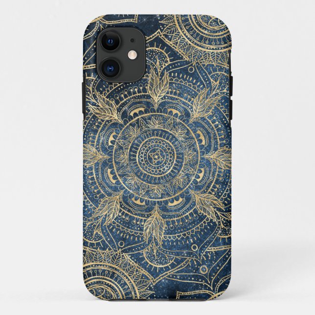 Elegant Gold Mandala Blue Whimsy Design Case-Mate iPhone Case (Back)