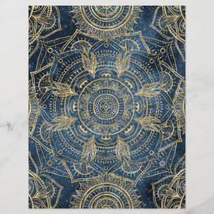 Elegant Gold Mandala Blue Whimsy Design Custom Letterhead