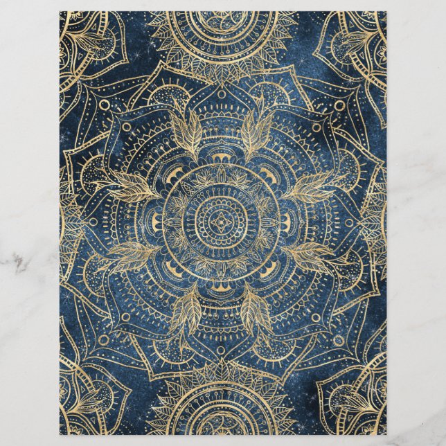 Elegant Gold Mandala Blue Whimsy Design Custom Letterhead (Front)