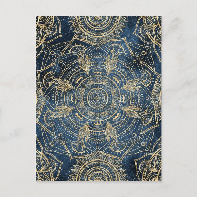 Elegant Gold Mandala Blue Whimsy Design Holiday Postcard (Front)