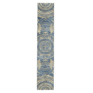 Elegant Gold Mandala Blue Whimsy Design Medium Table Runner
