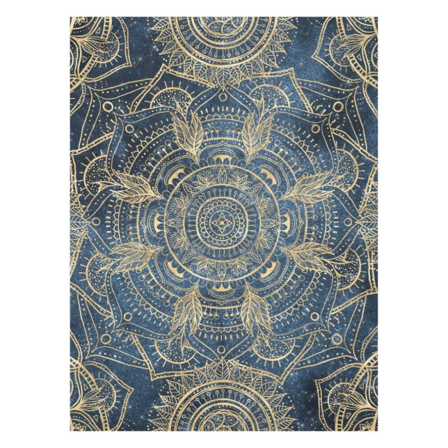 Elegant Gold Mandala Blue Whimsy Design Tablecloth (Front)