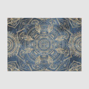 Elegant Gold Mandala Blue Whimsy Design Tissue Paper