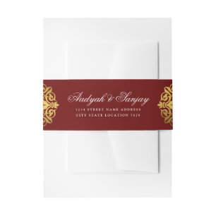 Elegant Gold Mandala Burgundy Indian Wedding Invitation Belly Band