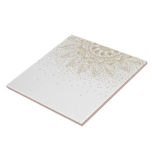 Elegant Gold Mandala Confetti Design Ceramic Tile