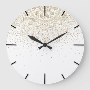 Elegant Gold Mandala Confetti Design Large Clock
