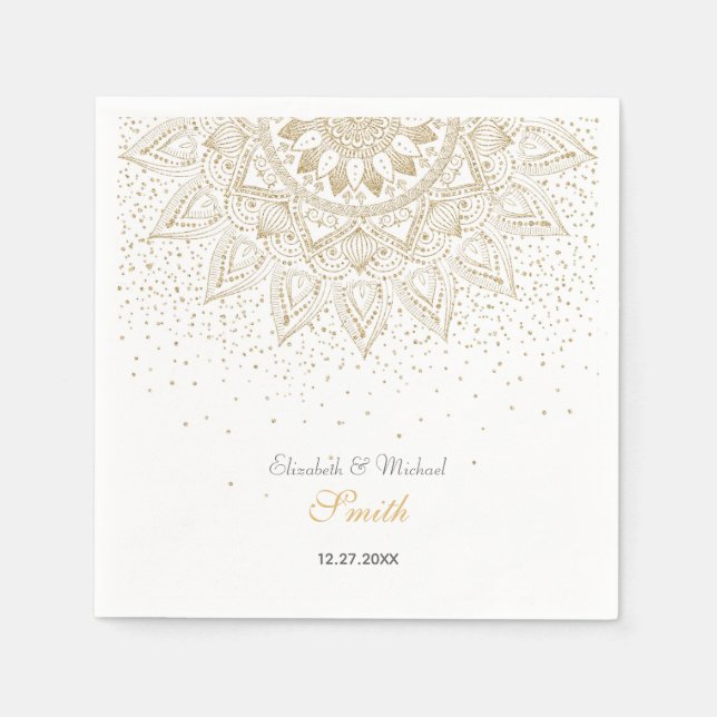 Elegant Gold Mandala Confetti Design Napkin (Front)