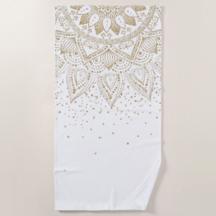 Elegant Gold Mandala Dots Design Beach Towel