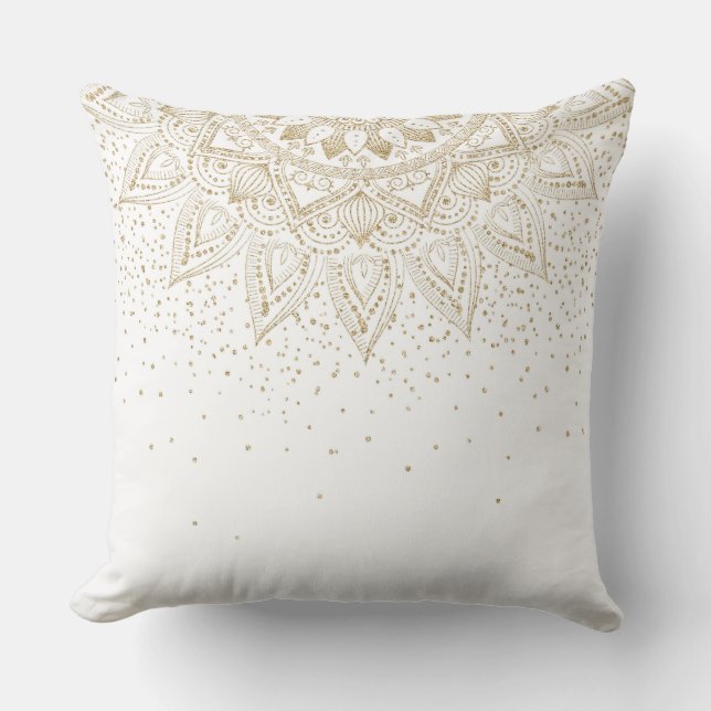 Elegant Gold Mandala Dots Design Cushion (Front)