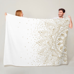 Elegant Gold Mandala Dots Design Fleece Blanket