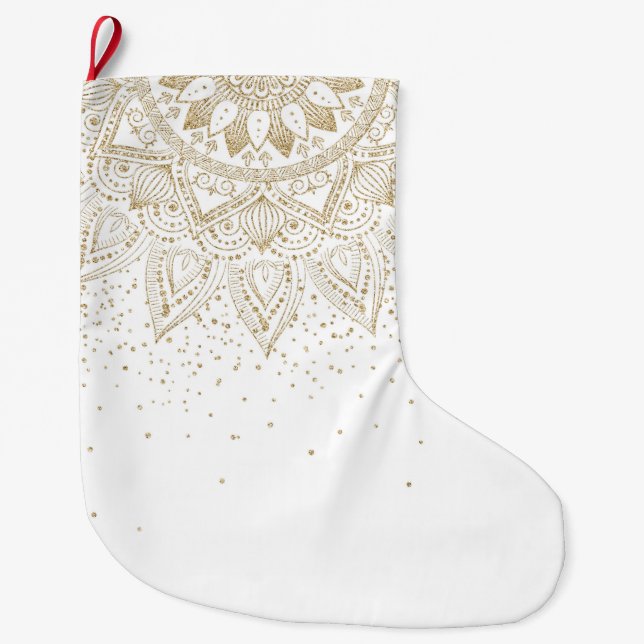 Elegant Gold Mandala Dots Design Large Christmas Stocking (Front)