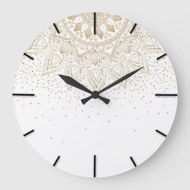Elegant Gold Mandala Dots Design Large Clock (Front)