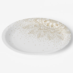 Elegant Gold Mandala Dots Design Paper Plate