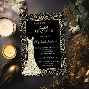Elegant Gold Mandala,Glitter Dress Bridal Shower Invitation