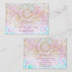 Elegant Gold Mandala & Holographic Glitter Design Business Card