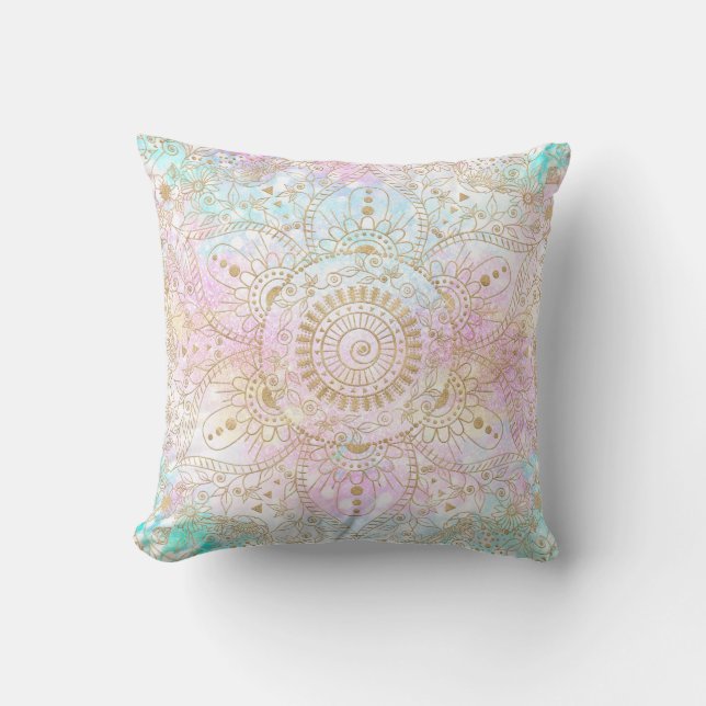 Elegant Gold Mandala & Holographic Glitter Design Cushion (Front)
