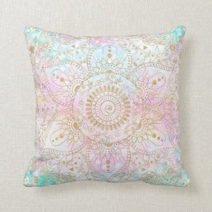 Elegant Gold Mandala & Holographic Glitter Design Cushion