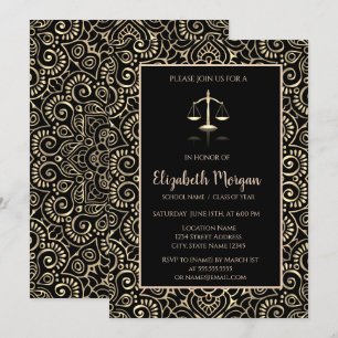 Elegant Gold Mandala Law School Graduation Party  Invitation
