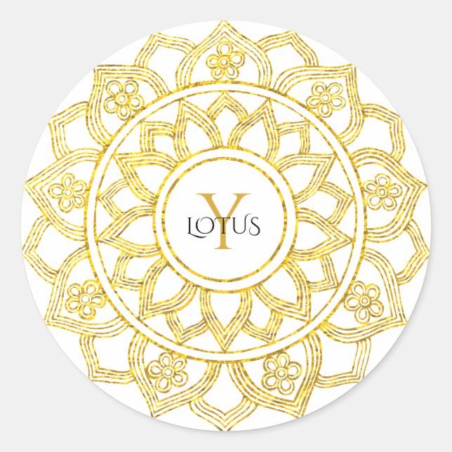 Elegant Gold Mandala Monogram Lotus Floral Classic Round Sticker (Front)