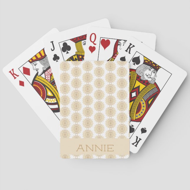 Elegant Gold Mandala Pattern on White Name Playing Cards (Back)