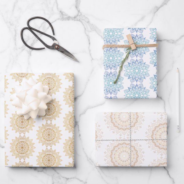 Elegant Gold Mandala Pattern  Wrapping Paper Sheet (Front)
