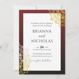 Elegant Gold Mandala Red Indian Wedding Invitation