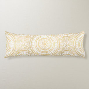 Elegant Gold Mandala Sunflower White Pattern Body Cushion