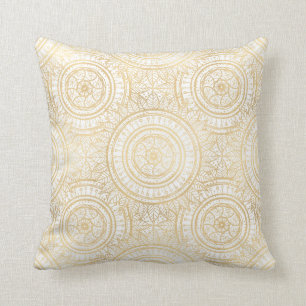Elegant Gold Mandala Sunflower White Pattern Cushion