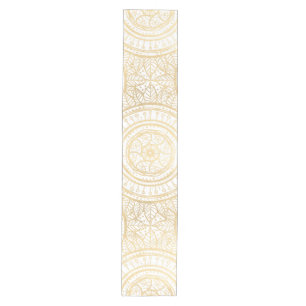 Elegant Gold Mandala Sunflower White Pattern Medium Table Runner