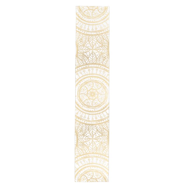 Elegant Gold Mandala Sunflower White Pattern Medium Table Runner (Front)