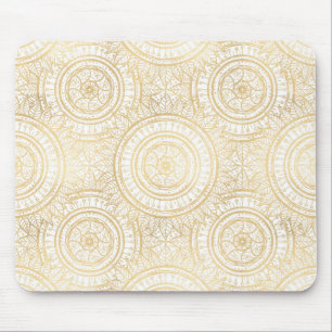 Elegant Gold Mandala Sunflower White Pattern Mouse Pad