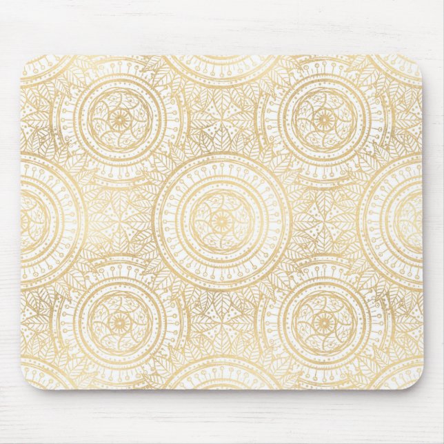 Elegant Gold Mandala Sunflower White Pattern Mouse Pad (Front)