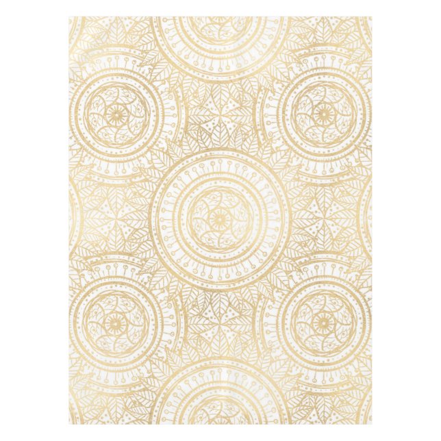 Elegant Gold Mandala Sunflower White Pattern Tablecloth (Front)