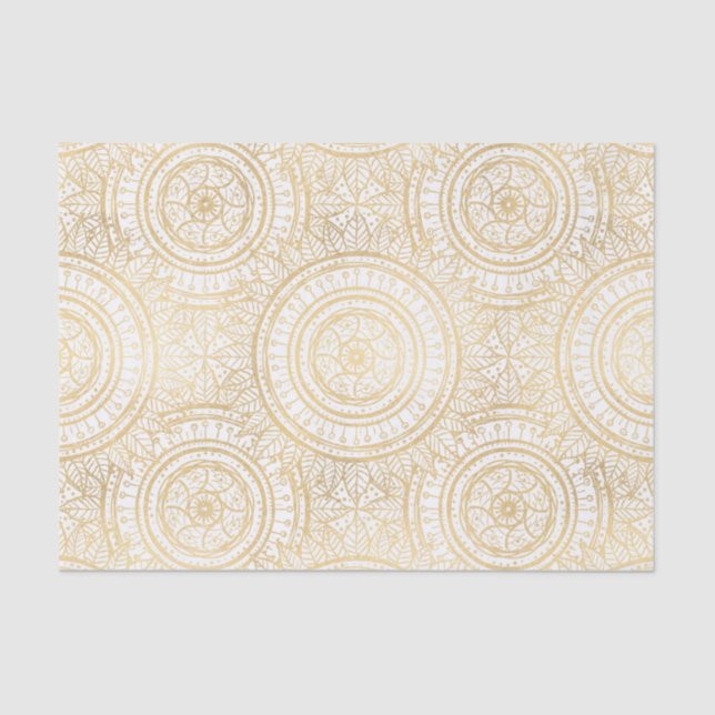 Elegant Gold Mandala Sunflower White Pattern Tissue Paper (Front)