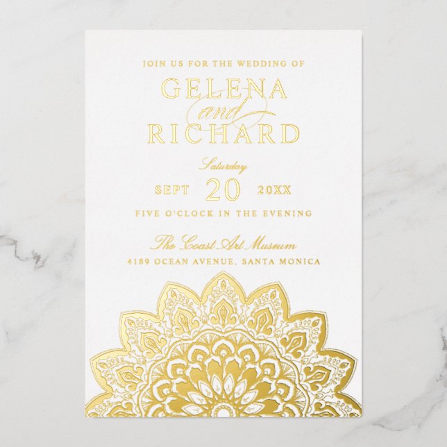 Elegant Gold Mandala Wedding Foil Invitation (Front)