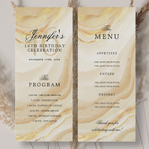 Elegant Gold Marble 16th Birthday Program Menu