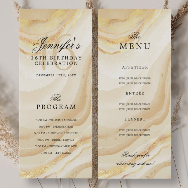 Elegant Gold Marble 16th Birthday Program Menu  (Elegant Gold Marble 16th Birthday Program Menu )