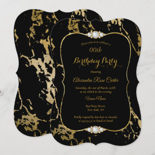 Elegant Gold Marble Black Diamond Birthday Party Invitation