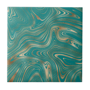 Elegant Gold Marble Dark Teal Ceramic Tile