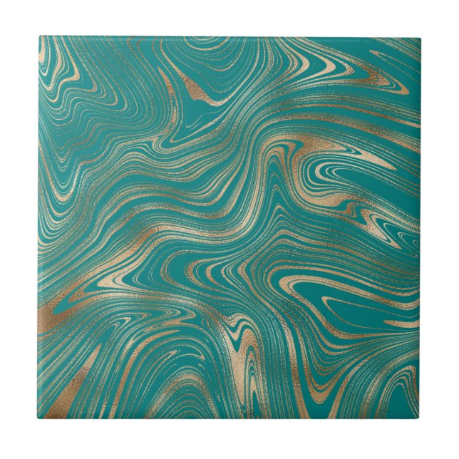 Elegant Gold Marble Dark Teal Ceramic Tile (Front)
