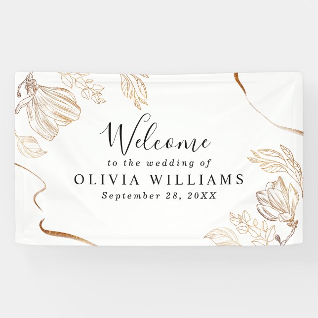 Elegant Gold Marble Floral Greenery Banner (Horizontal)