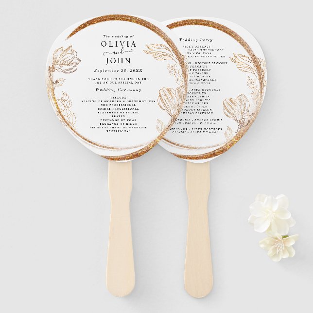 Elegant Gold Marble Floral Greenery Hand Fan (Front and Back)