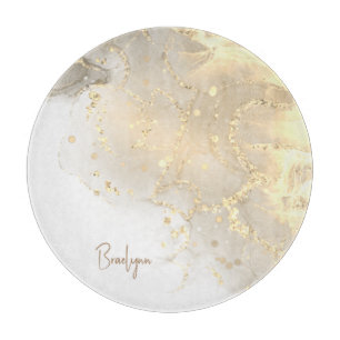 Elegant Gold Marble Glitter Name Cutting Board