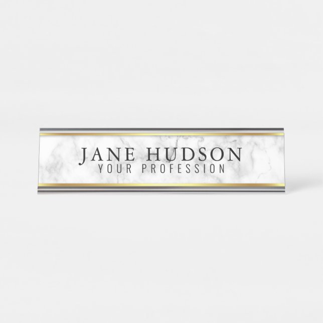 Elegant Gold Marble Modern Desk Name Plate (Front)